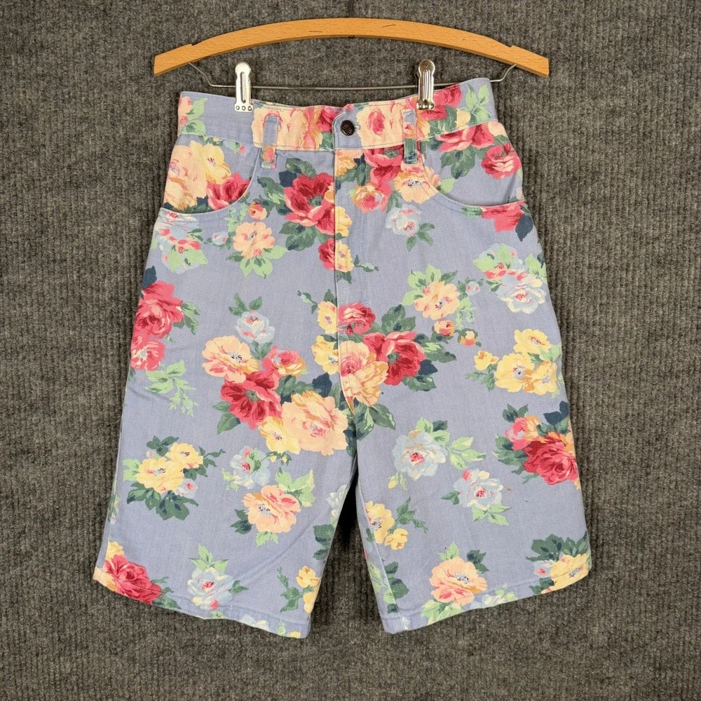 Vintage 90s Floral Mom Shorts 8 High Rise Cottagecore Jorts Pastel Grunge USA